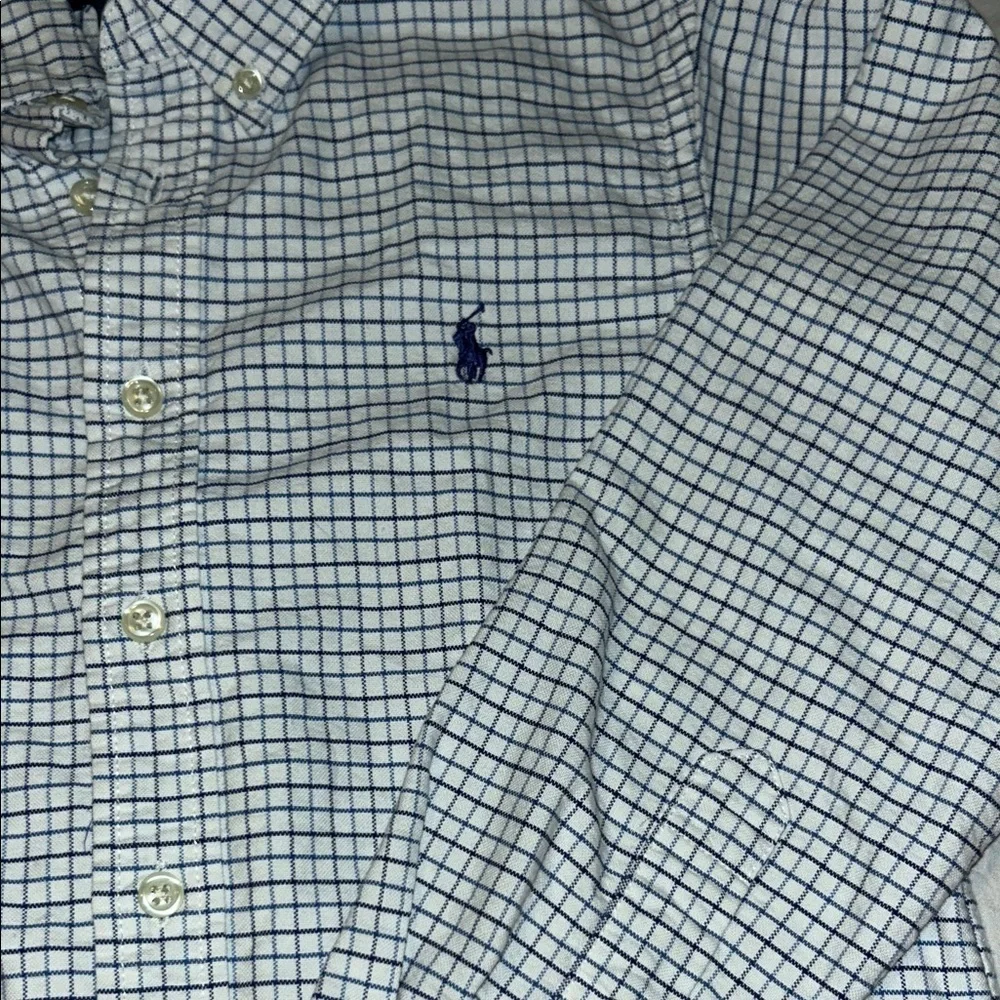 Ralph Lauren White and Blue Plaid Button Down Shirt